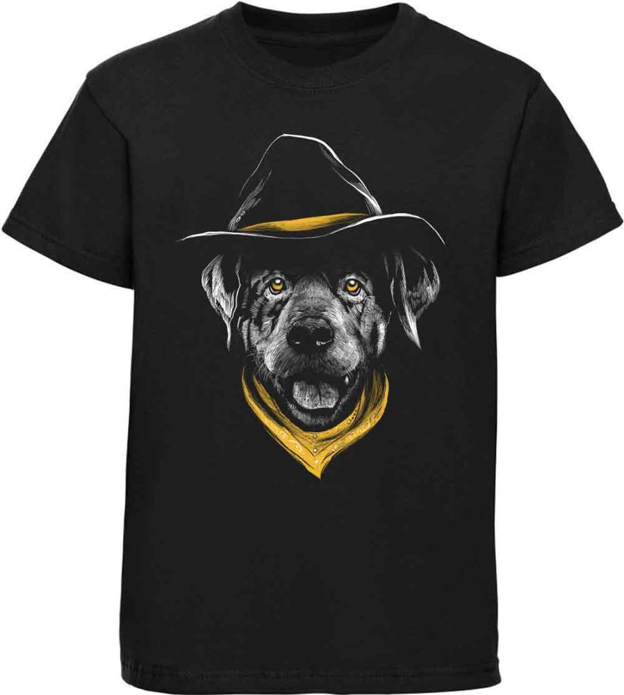 Bedrucktes Kinder T-Shirt Cowboy Hundekopf